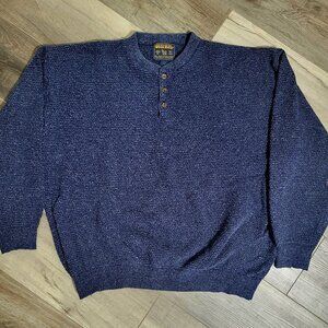 Vintage Woolrich John Rich & Bros Blue Nep Henley Sweater XXL